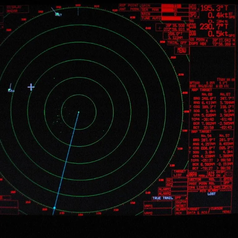 Radar display screen with concentric range rings