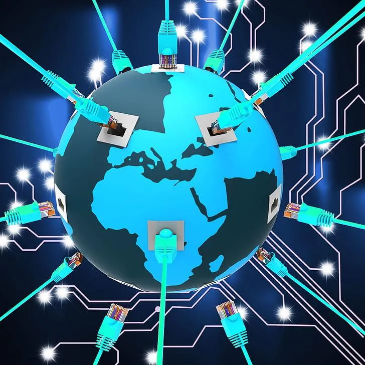 Globe connected by network cables and circuit lines